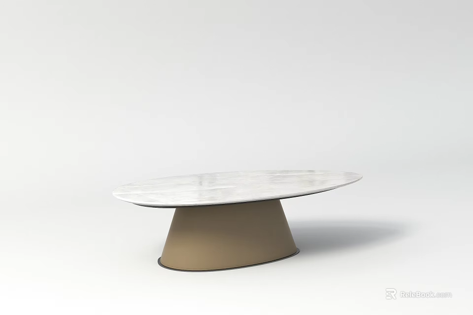 Modern Coffee Table With Smooth Marble Top And Brown Conical Base Design 3d model
