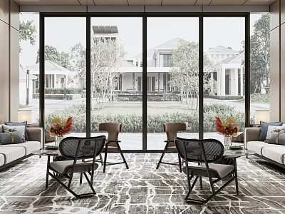 Leisure Area Interior Design With Sofa Chairs Coffee Table Large Windows And Trees Outside 3d model