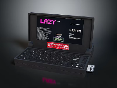 Retro Portable Electronic Device With Keyboard Screen And Safety Instruction Label 3d model