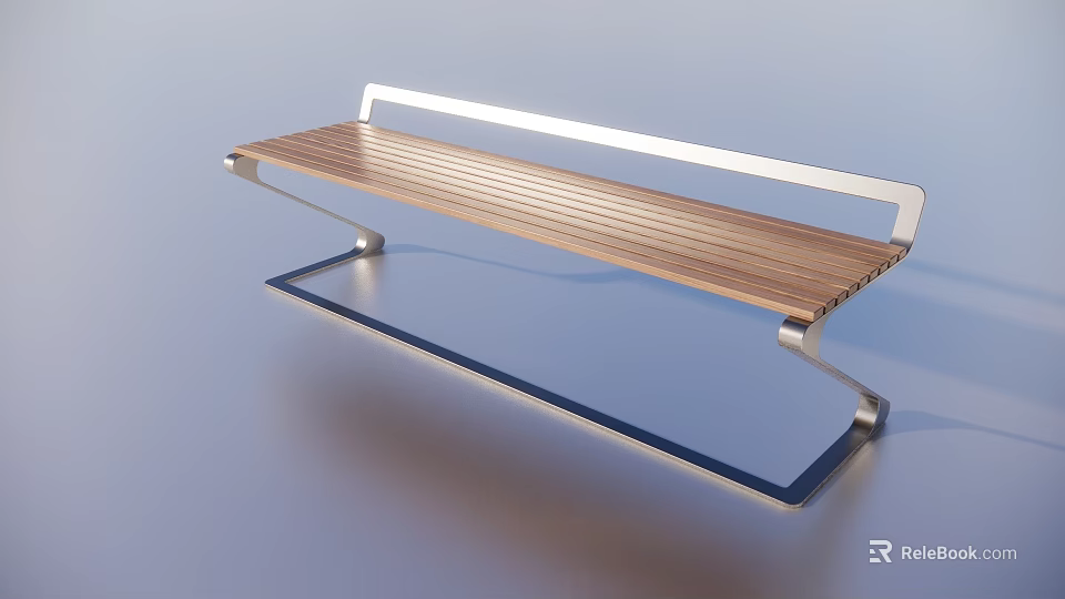 Modern Outdoor Landscape Bench With Wooden Slats And Metal Frame Design 3d model 