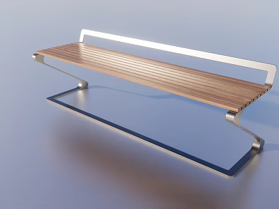 Modern Outdoor Landscape Bench With Wooden Slats And Metal Frame Design 3d model