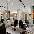 Modern Hair Salon Interior With Black Styling Chairs Mirrors Workstations And Green Accents