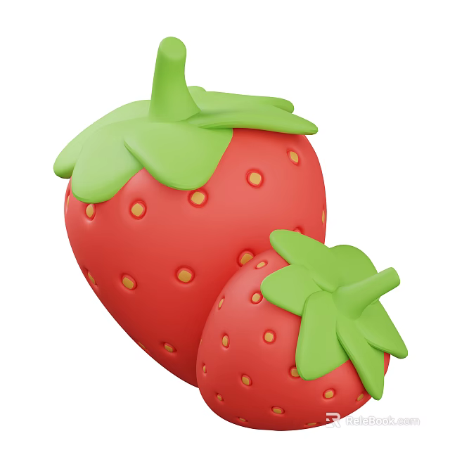 Fresh Red Strawberries With Green Leaves And Yellow Dots On Surface 3d model 