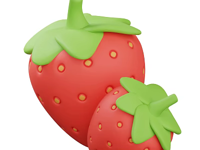 Fresh Red Strawberries With Green Leaves And Yellow Dots On Surface 3d model