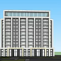 Modern Multi Storey Building Exterior With Light Colored Facade Dark Accents And Grid Roof Design