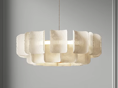 Modern White Chandelier With Wavy Petal Design Hanging In Gray Room With Soft Light 3d model