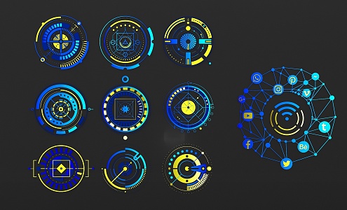 Modern technology line technology round 3d model