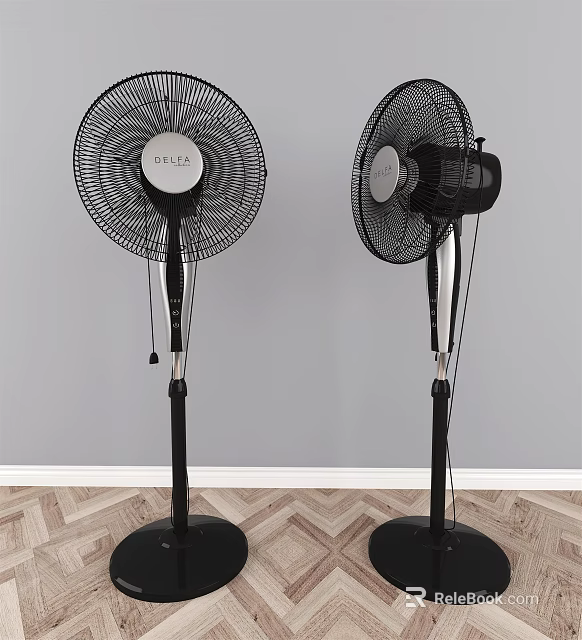 DELLA Black Stand Fans With Adjustable Height Stable Base And Efficient Cooling 3d model