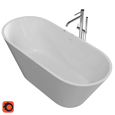 Modern White Freestanding Bathtub With Chrome Faucet For Home Bathroom 3d model