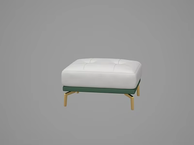 Modern Ottoman With White Padded Top Green Trim And Golden Legs Design 3d model
