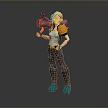 Blonde Game Character With Orange White Top Purple Pants Blue Boots Holding Blue Light Weapon