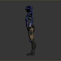 3D Character Model Wearing Blue Armor Helmet Shoulder Pads Brown Pants Gray Boots