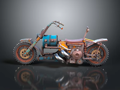 Custom Vintage Motorcycle With Spiked Tires Leather Seat And Metal Accents 3d model
