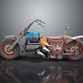 Custom Vintage Motorcycle With Spiked Tires Leather Seat And Metal Accents