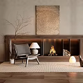 Modern Fireplace Interior Design With Accent Chair Table Lamp And Wool Rug