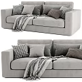 Modern Gray Two Seater Sofa With Checkered Pillows And Knit Blanket 3d model