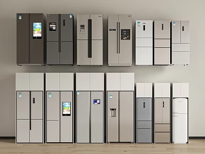 Modern Refrigerators and Freezers in Multiple Styles and Designs on 3d model