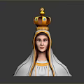 Woman Wearing Golden Crown With Gemstones And White Veil With Yellow Trim