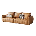 Modern Tan Leather Multi-seat Sofa with Cloud Shaped Polka Dot and Solid Color Pillows 3d model