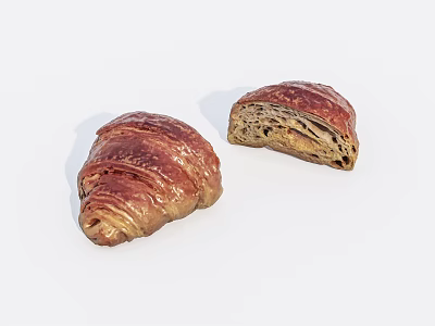 Fresh Golden Brown Croissants Whole and Sliced with Flaky Layers 3d model