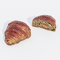 Fresh Golden Brown Croissants Whole and Sliced with Flaky Layers
