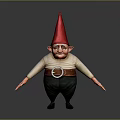 Cute Gnome Character With Red Pointed Hat White Shirt Black Pants On Gray Background
