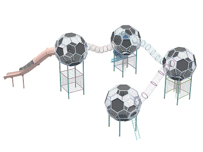 Outdoor Playground Equipment With Soccer Ball Shaped Structures Slides And Climbing Frames 3d model
