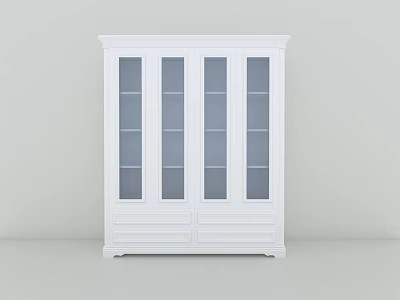 Modern White Bookcase With Glass Doors And Multiple Storage Shelves Design 3d model