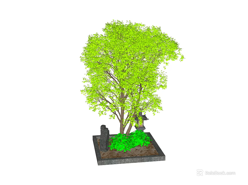 Lush Green Arbor With Square Base Decorative Grass And Small Lantern 3d model