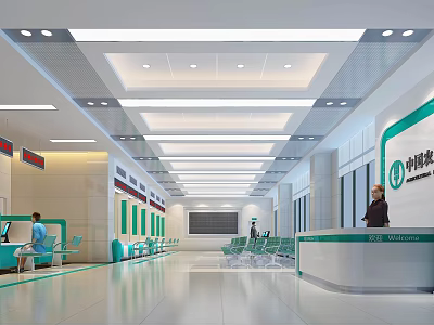 Agricultural Bank of China Modern Spacious Lobby Interior With Service Counter Seats And Staff 3d model