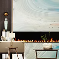 Modern Elegant Living Room Sofa Coffee Table Set With Wooden Top Area Rug And Decorative Art