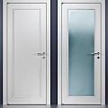 Modern White Swing Doors With Frosted Glass Panel And Silver Metal Handle Design