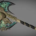 Mystical Battle Axe With Green Glowing Patterns Skull Design And Bone Decorations 3d model