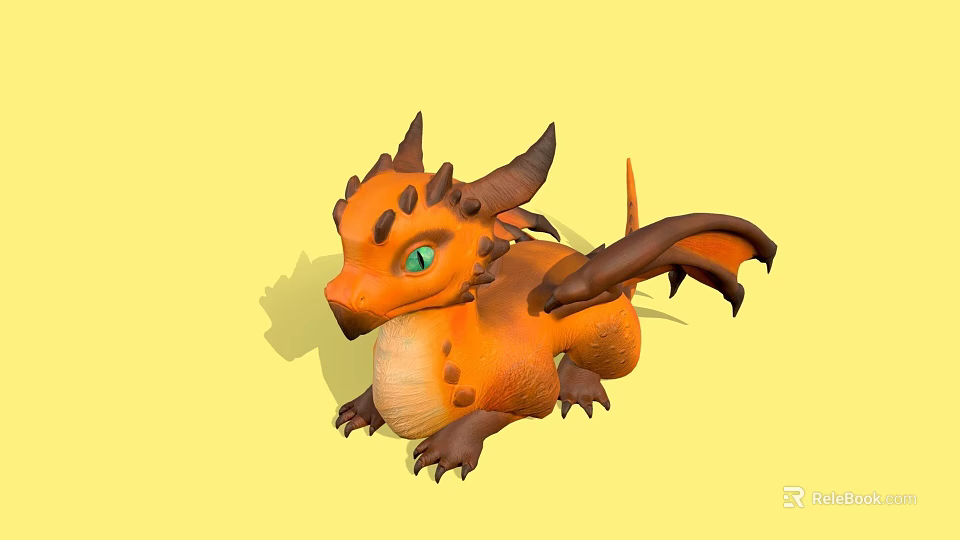 Cute Orange Baby Dragon Game Movie Character With Green Eyes And Wings 3d model 