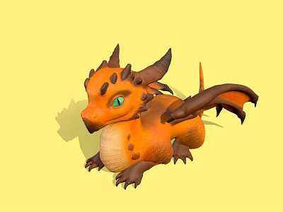 Cute Orange Baby Dragon Game Movie Character With Green Eyes And Wings 3d model