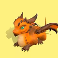 Cute Orange Baby Dragon Game Movie Character With Green Eyes And Wings