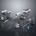 Automotive Engine Components 3D Rendering With Fan Cylinders And Mechanical Pipes 3d model