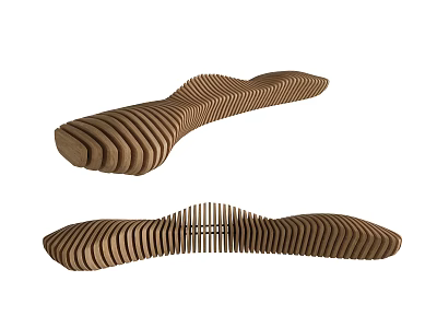 Modern Brown Wooden Outdoor Chair with Wave Shaped Ribbed Design 3d model