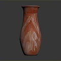 Artistic Sculptural Carving On Red Vase With Intricate White Lines
