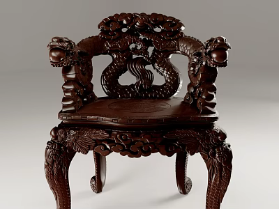 Dark Wooden Chinese Style Carved Armchair Featuring Dragon Motifs On Armrests And Legs 3d model