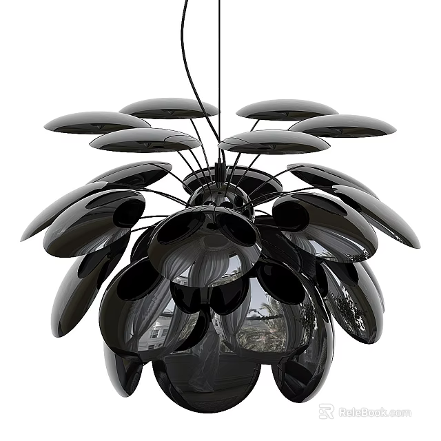 Contemporary Modern Black Chandelier with Multiple Petal Shaped Glossy Elements 3d model