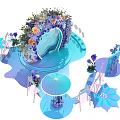 Interactive Area Featuring Floral Decorations Blue Theme Stage And Umbrella Decorations 3d model