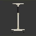 White Mobile Dining Table With Black Adjustable Height Pole And Wheeled Base