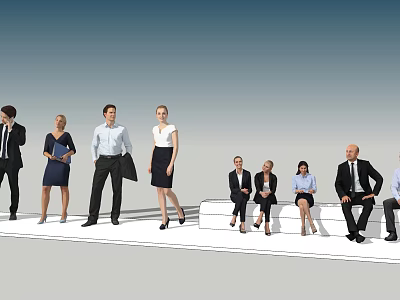 Group of Business People Standing and Sitting in Formal Attire Professional Setting 3d model