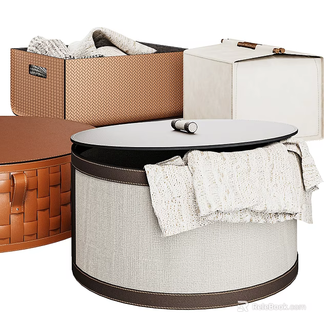 Decorative Home Storage Containers with Woven Fabric and Leather Trim for Organization 3d model 