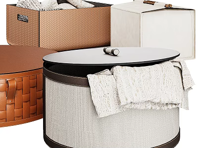 Decorative Home Storage Containers with Woven Fabric and Leather Trim for Organization 3d model