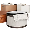 Decorative Home Storage Containers with Woven Fabric and Leather Trim for Organization