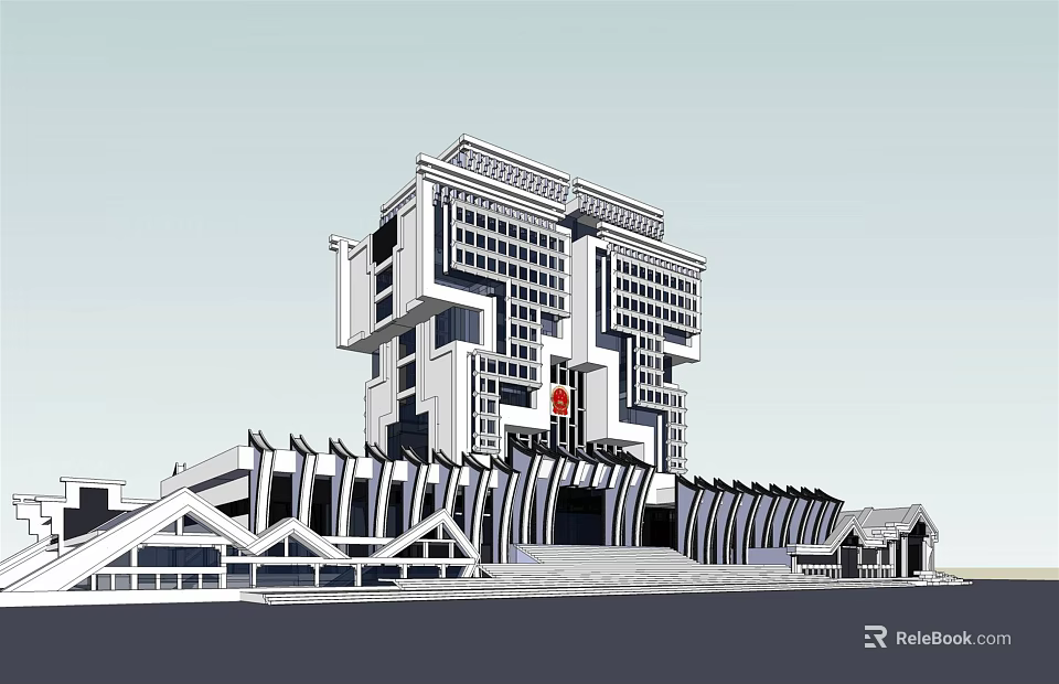 Modern Office Building With Unique Architectural Design And Curved Base Structure 3d model 