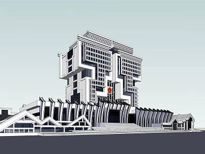 Modern Office Building With Unique Architectural Design And Curved Base Structure 3d model