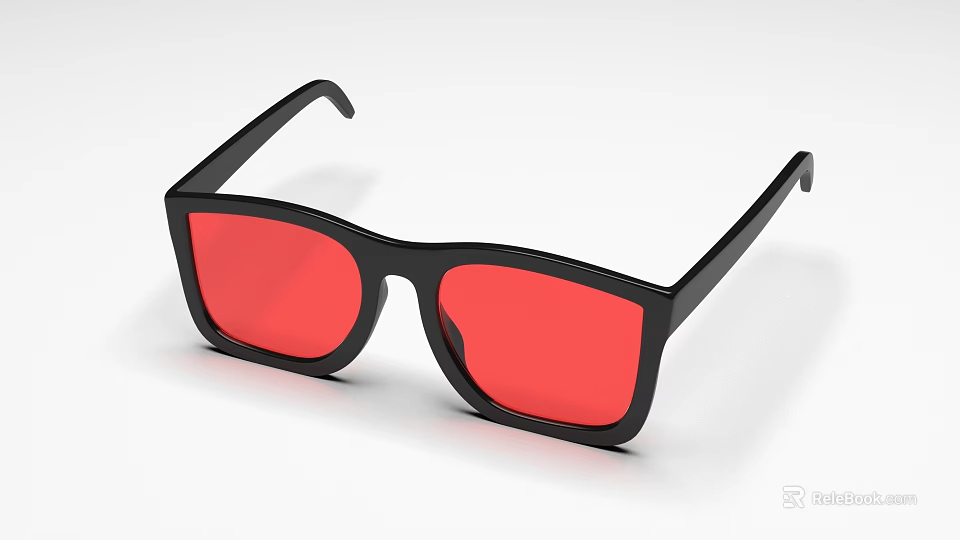 Stylish Black Frame Sunglasses With Red Lenses For Daily Fashion Wear 3d model 